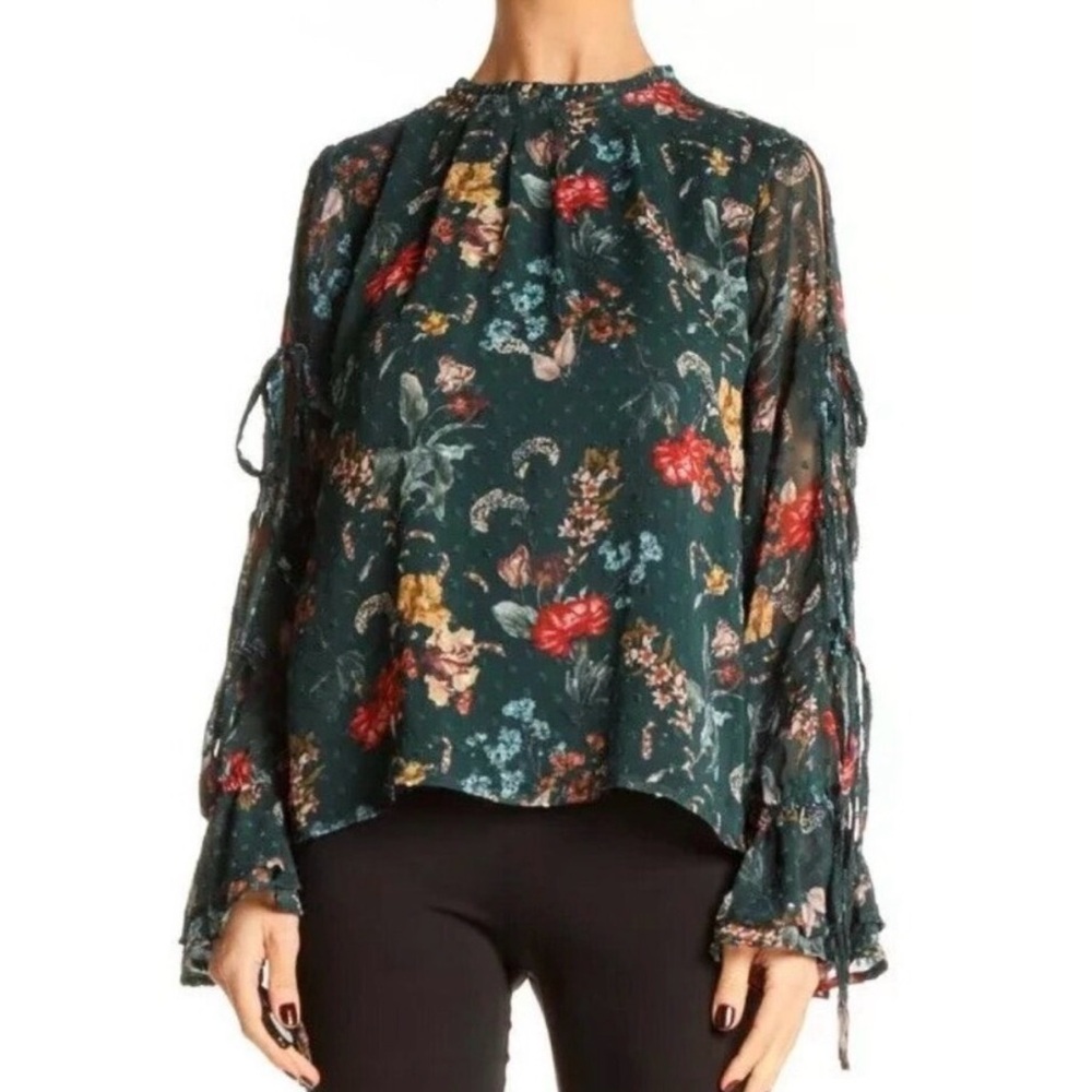 Kensie Jeans Floral Chiffon Blouse - Green